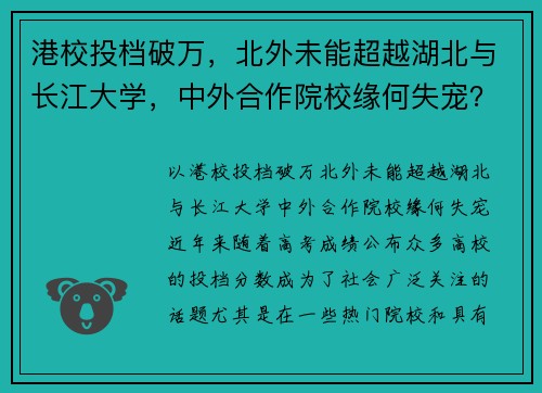 港校投档破万，北外未能超越湖北与长江大学，中外合作院校缘何失宠？