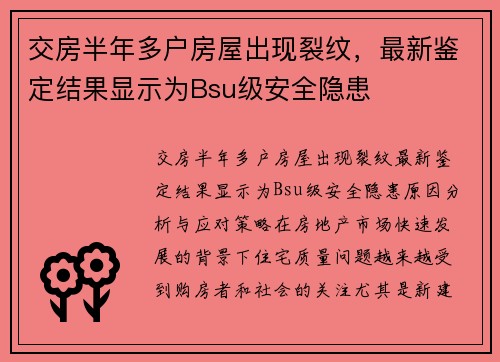 交房半年多户房屋出现裂纹，最新鉴定结果显示为Bsu级安全隐患