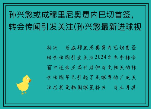 孙兴慜或成穆里尼奥费内巴切首签，转会传闻引发关注(孙兴慜最新进球视频)