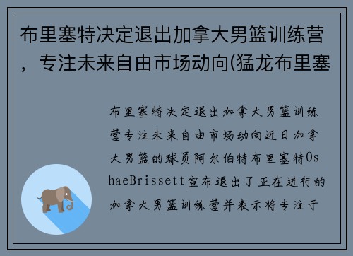 布里塞特决定退出加拿大男篮训练营，专注未来自由市场动向(猛龙布里塞特)