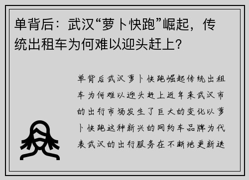 单背后：武汉“萝卜快跑”崛起，传统出租车为何难以迎头赶上？