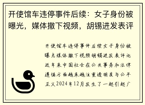 开使馆车违停事件后续：女子身份被曝光，媒体撤下视频，胡锡进发表评论